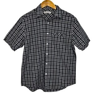 James Campbell Short Sleeve Black/White Plaid Shirt Mens Large